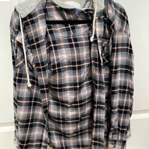 Plaid button up with hood